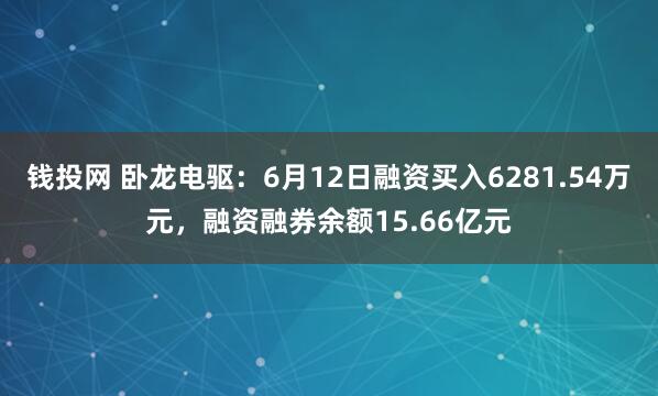 钱投网 卧龙电驱：6月12日融资买入6281.54万元，融资融券余额15.66亿元